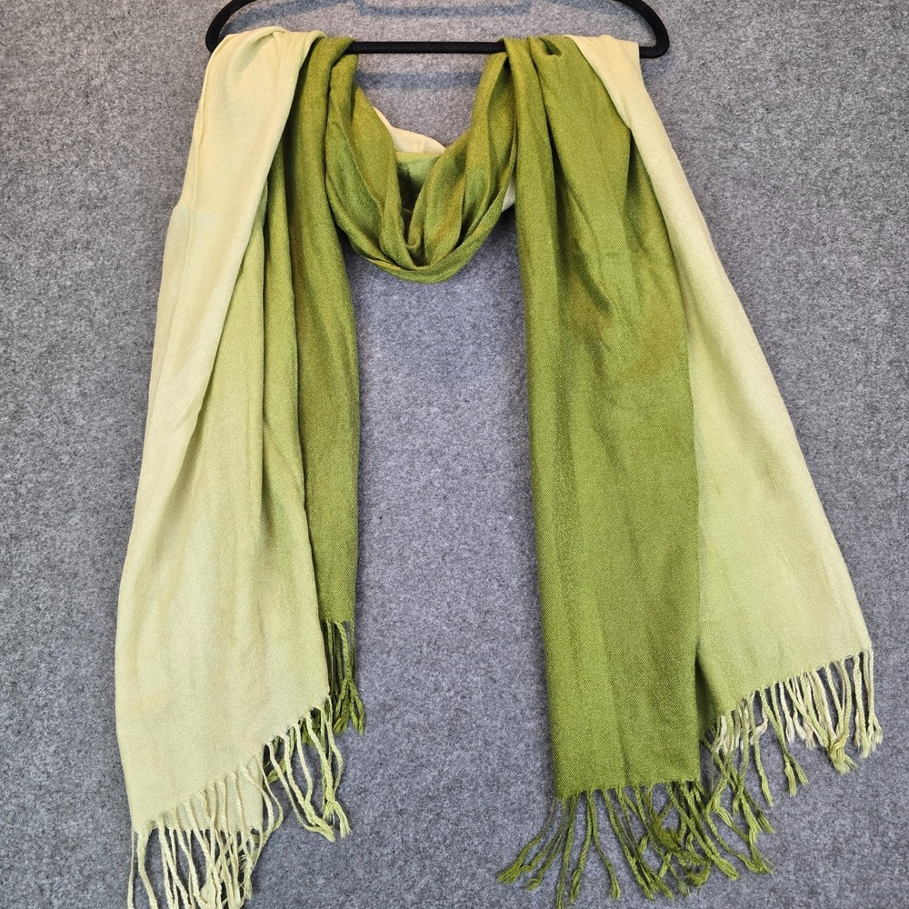 Pashmina Scarf Shawl Wrap Women's Green Cream Ombre Cashmere Lightweight Fringe